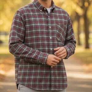 Untuckit Plaid Flannel Button Shirt Mens Size XXL Gray Red Cotton Long Sleeve